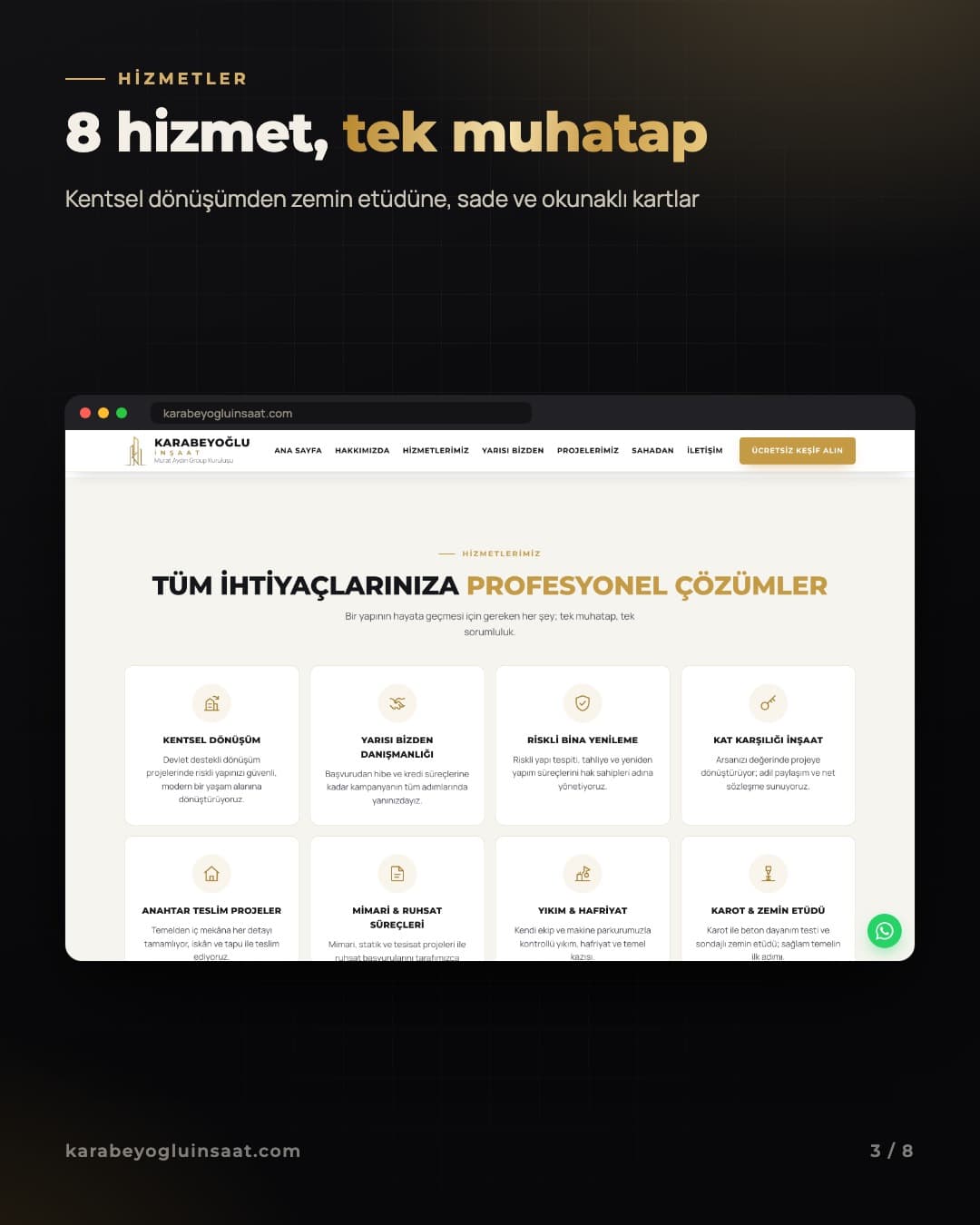 Karabeyoğlu İnşaat — Hizmetler · 8 hizmet, tek muhatap