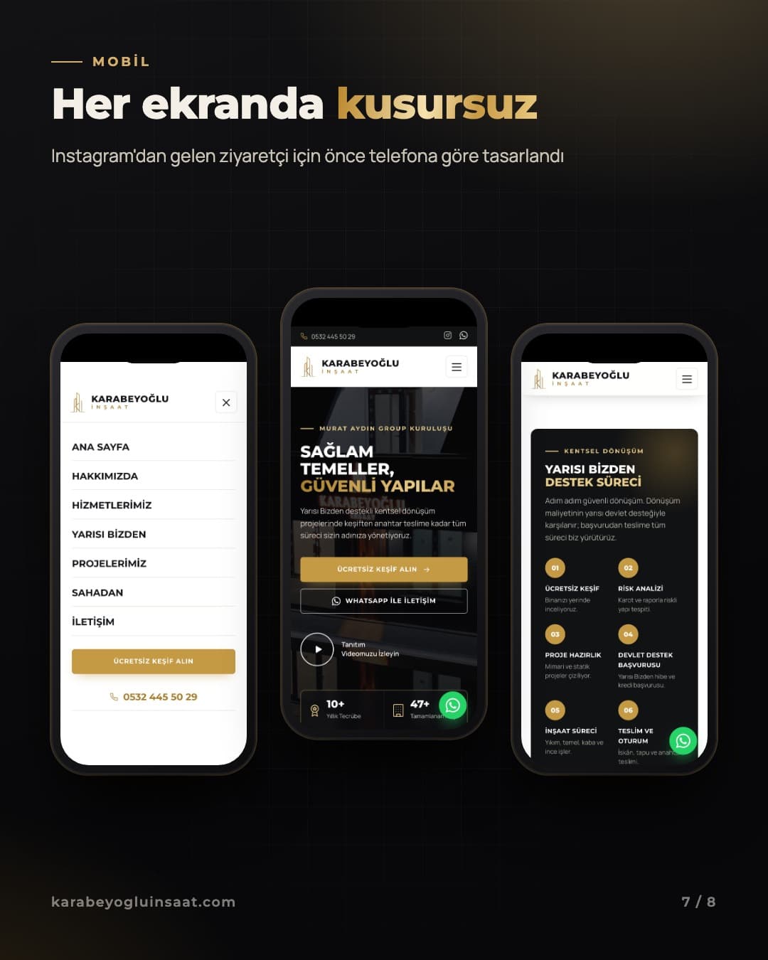 Karabeyoğlu İnşaat — Mobil · Her ekranda kusursuz
